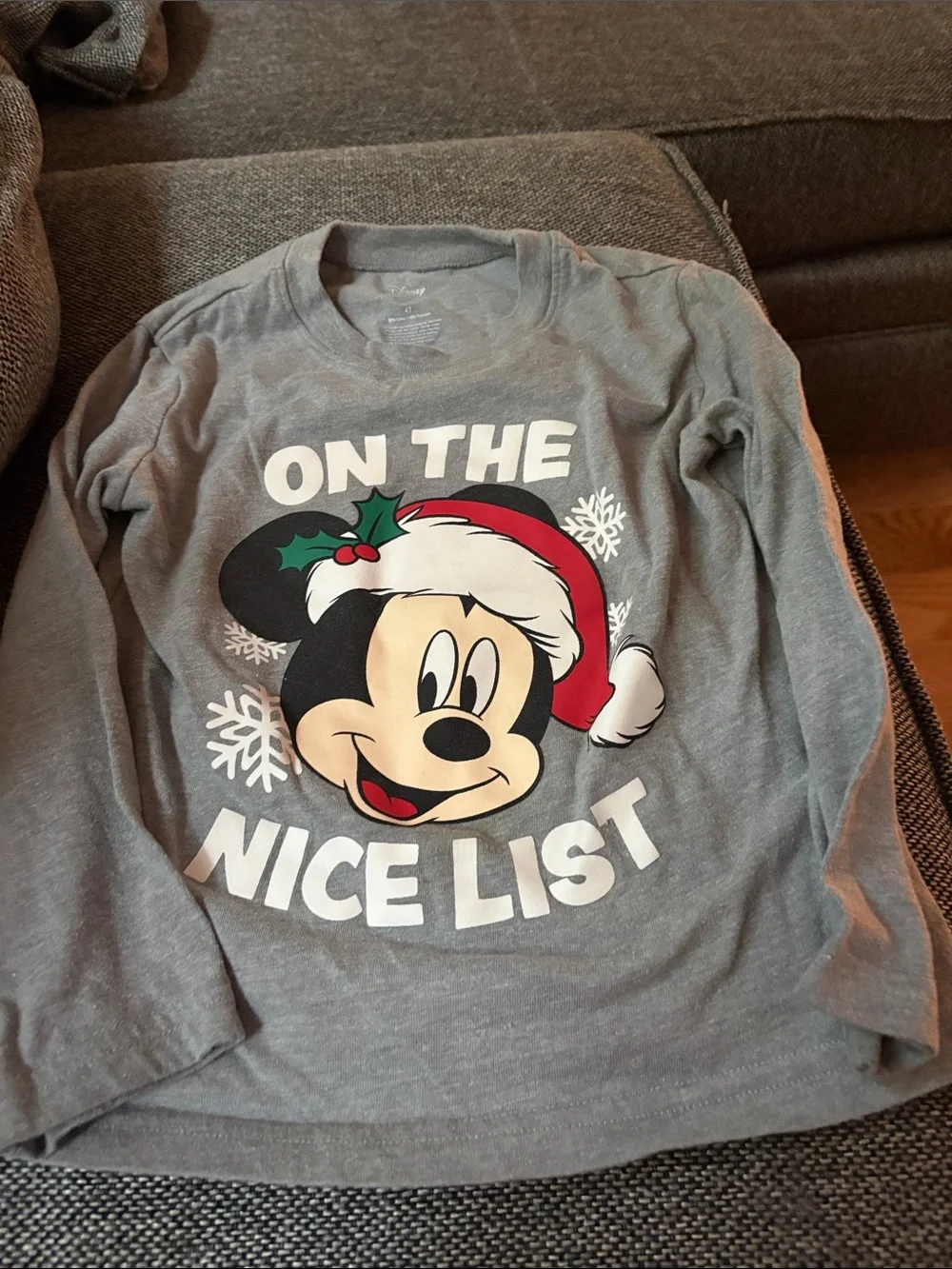Disney Gray Long-Sleeve Mickey Mouse 'On The Nice List' Holiday Tee